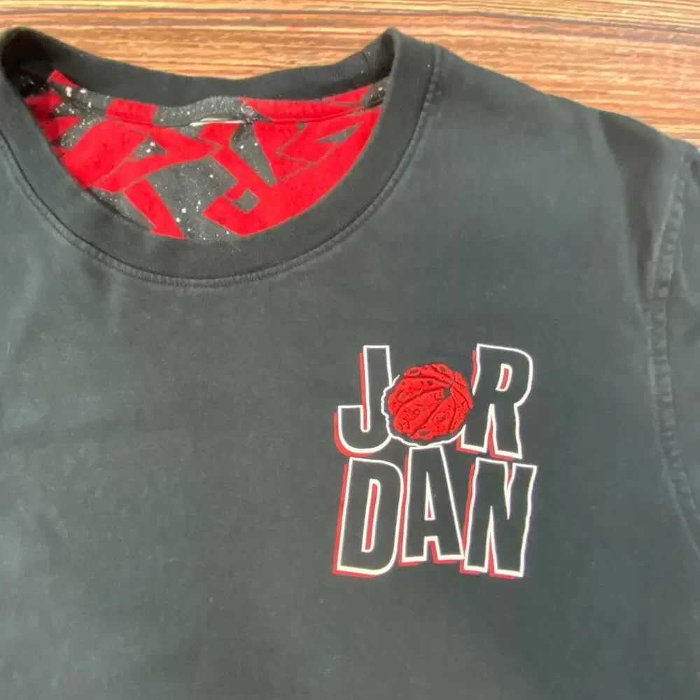 Y2k Nike Air Jordan Shirt Mens XL Black Red Jumpman All Over Print T Shirt